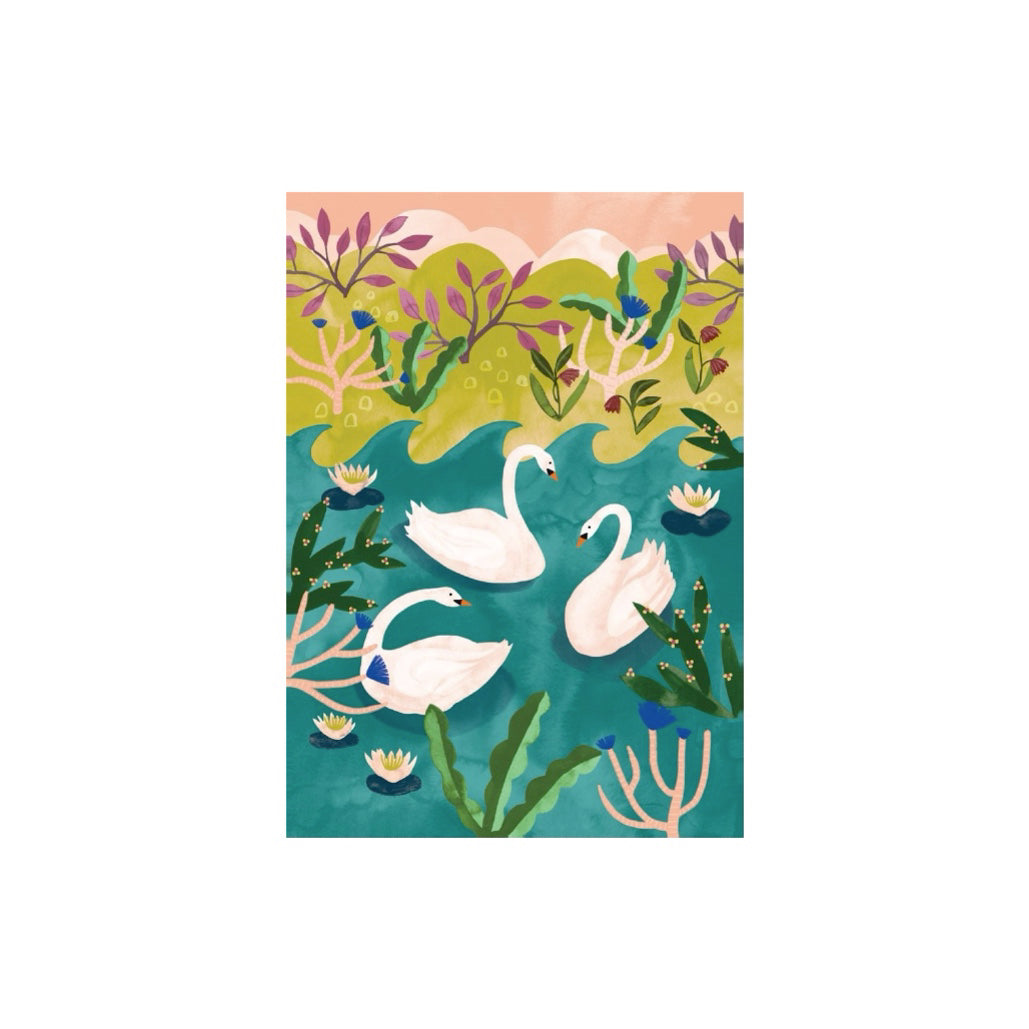 Roger la Borde Greeting Card- Three Swans Swimming