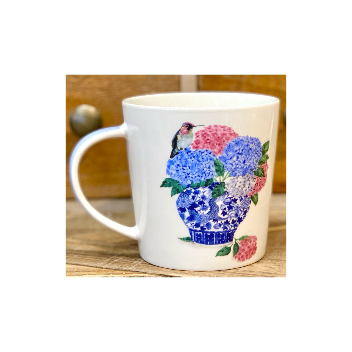 Hydrangea Bouquet & Hummingbird Mug