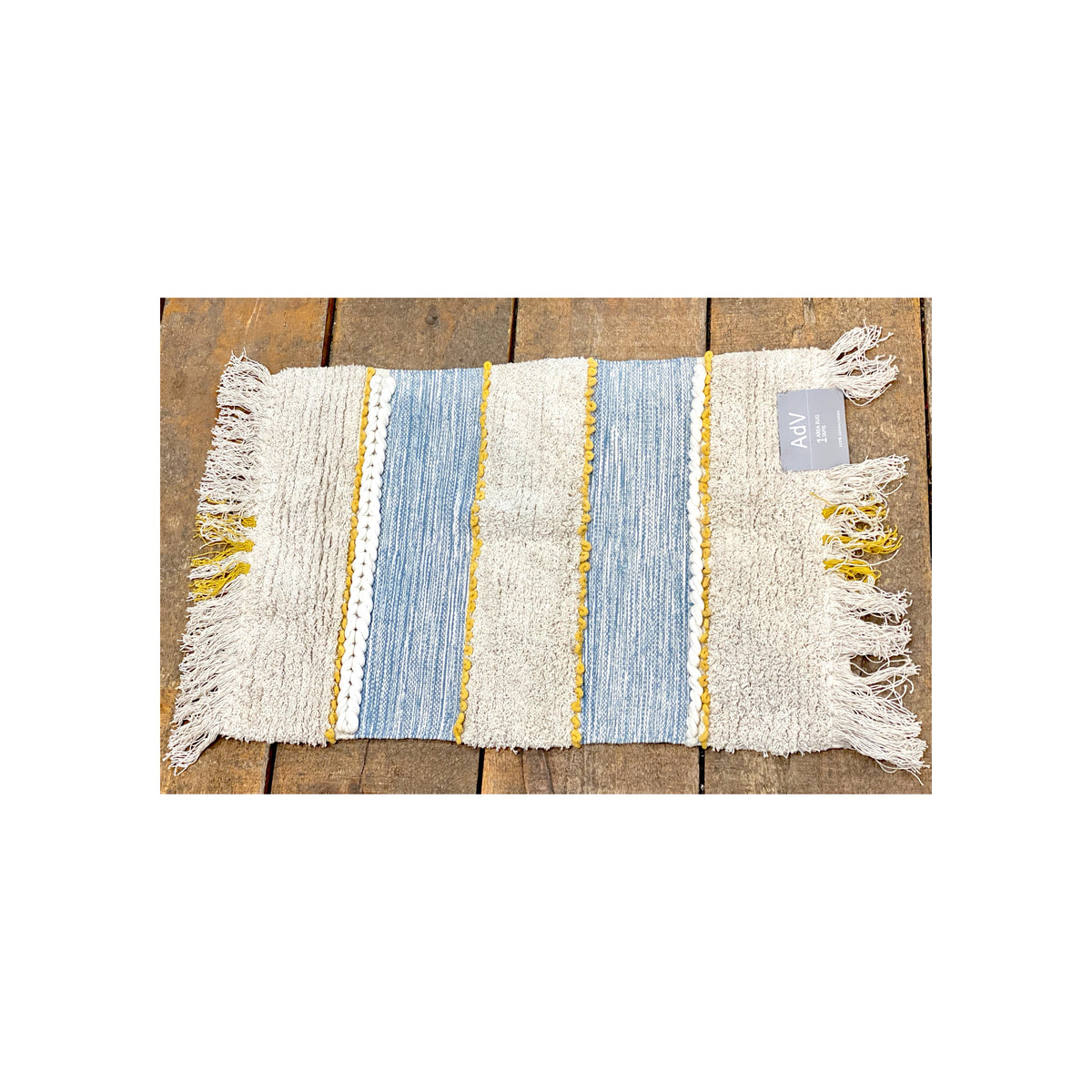 Tufted Area Rug- Blue, Yellow & White