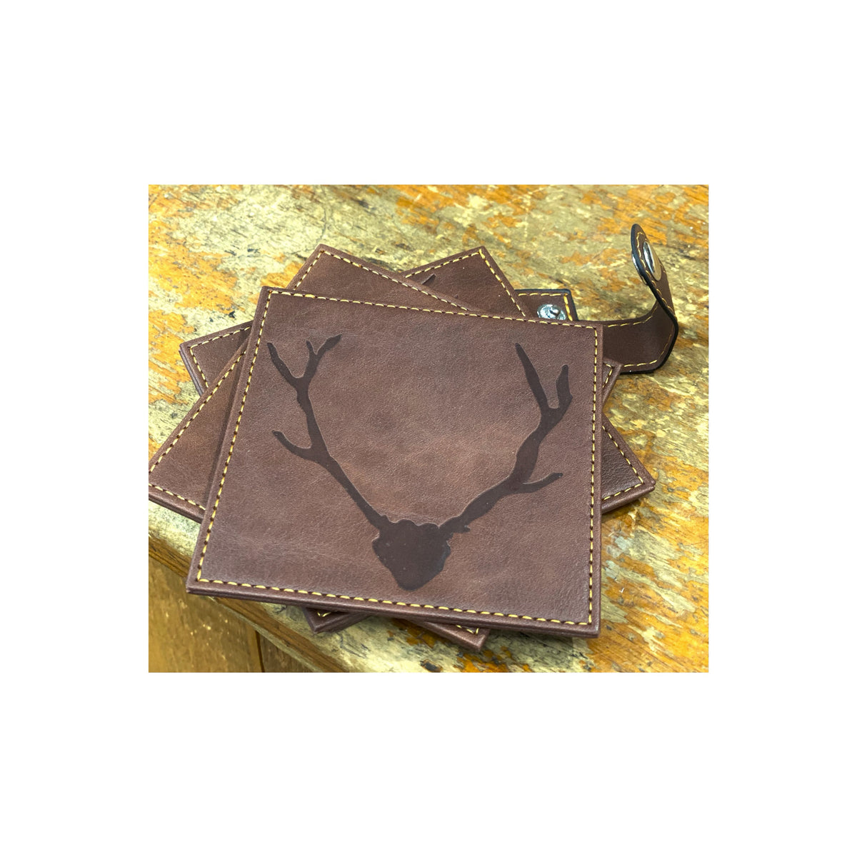 Brown Antler Leather Coasters