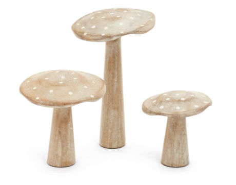 Large Wooden Whitewash Mushroom