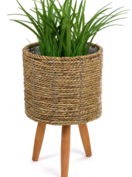 Small Natural Grass Planter With Wooden Legs