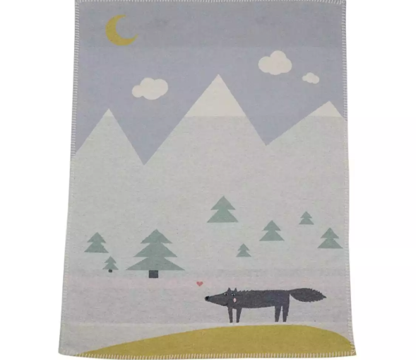 Chantal Collection- LILI Embroidered Wolf on Light Blue Throw