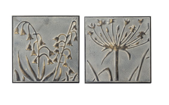 Small Embossed Greywash with Gold Wildflower Wall Decor