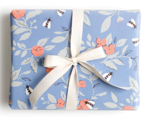 Floral Bee Single Sheet Wrapping Paper