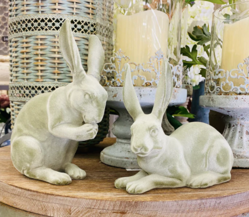 Short Green Velvet Resin Bunnies