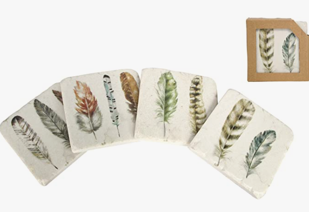 4 Assorted Feather Coasters