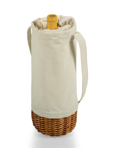 Malbec Insulated Canvas & Willow Wine Bottle Basket - Natural