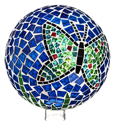 Teal Butterfly Mosaic Glass Gazing Ball