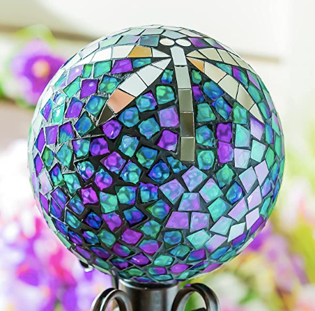 Mosaic Glass Gazing Ball: Dragonfly