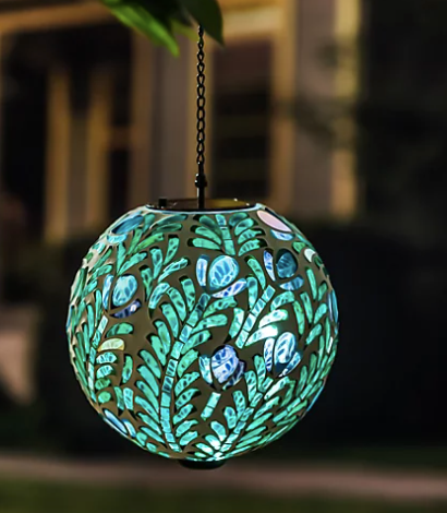 Solar Hanging Mosaic Gazing Ball: Peacock