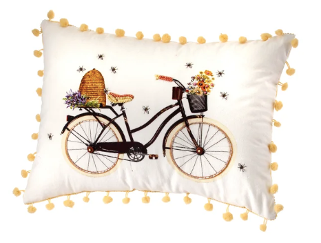 Embroidered Bike with Beehive Pillow