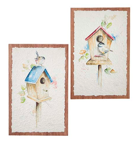 18" Bird House Textured Paper on Wood Wall Art