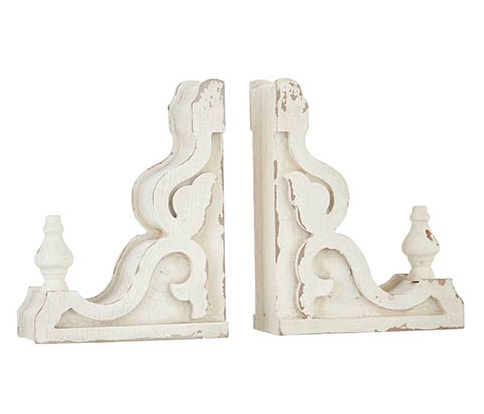 9" Distressed White Corbel Bookends