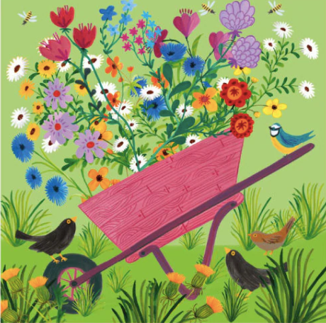 Wheelbarrow Flowers Card