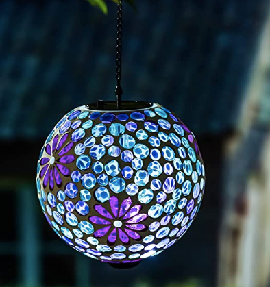 8" Pink Solar Hanging Mosaic Gazing Ball