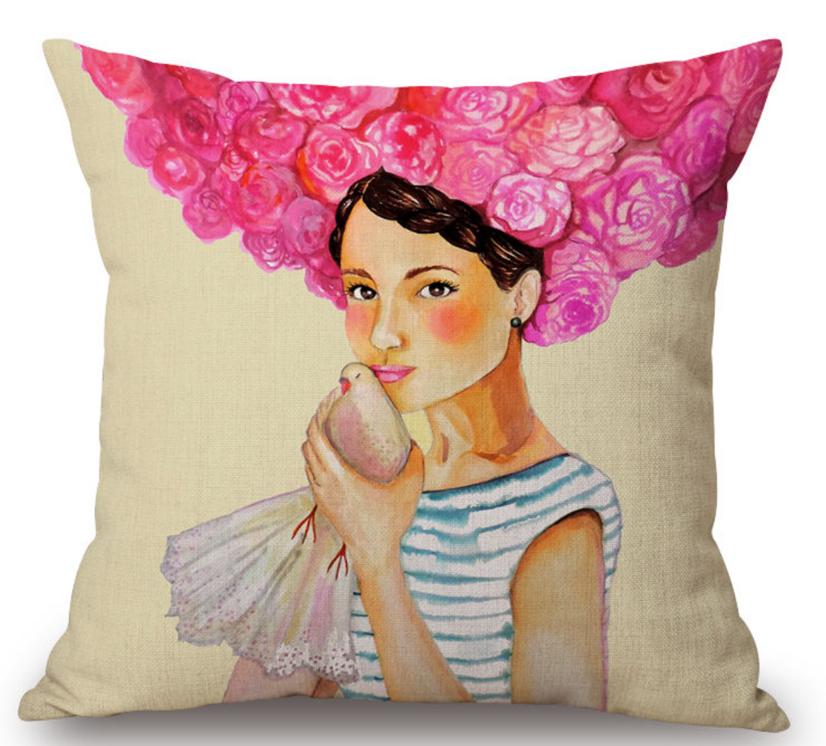 Pink Lady with Bird Pillow