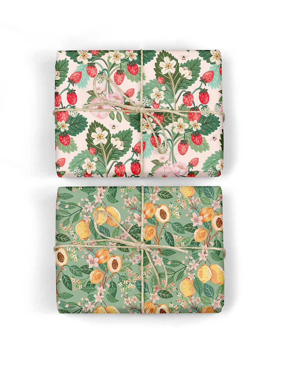 Strawberries/Peaches Single Sheet Wrapping Paper