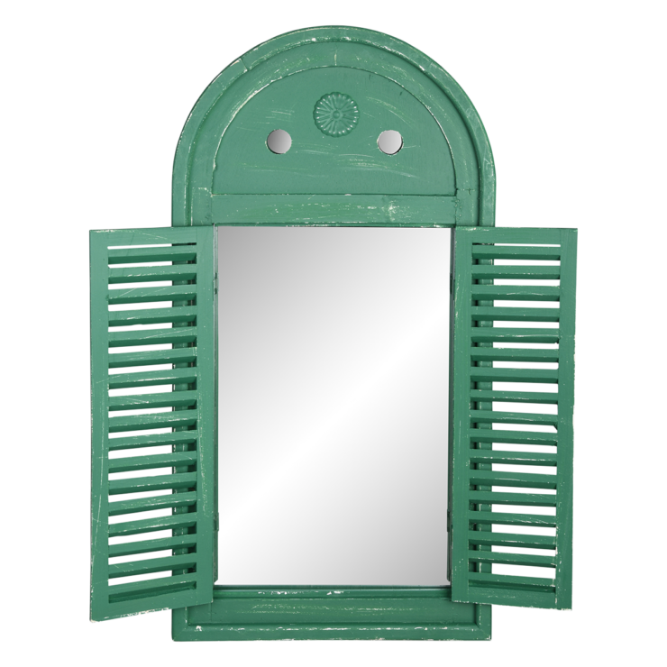 Distressed Green Louvre Mirror