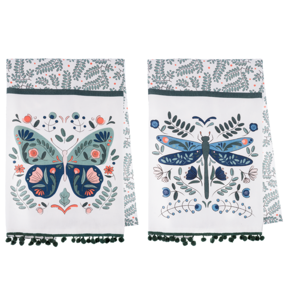 Boho Butterfly & Dragonfly Tea Towel