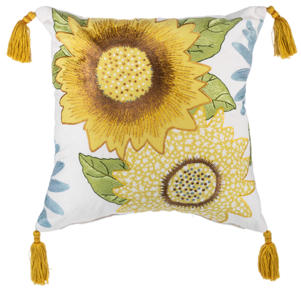 Embroidered Sunflower Tassel Pillow